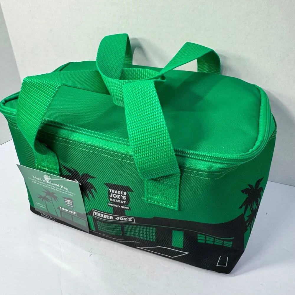 Trader Joe's Mini Insulated Lunch Bag Emerald Green Palm Tree 1.5 Gallon NWT